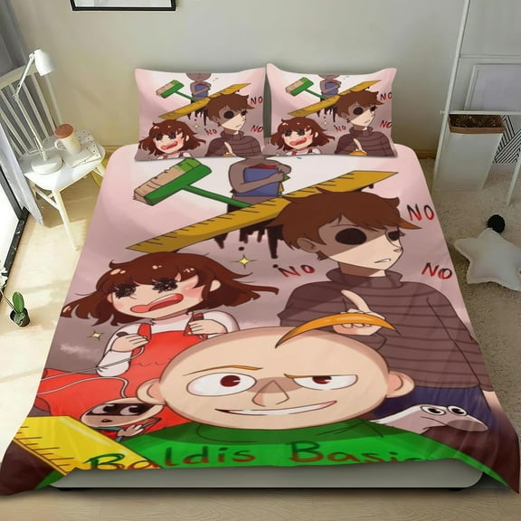 Baldi'S Basics Themed Bed Sheet Set Three Piece Set 53x79 In ches Comfortable And Skin Friendly Unique Design Creating A Star Gifts For Family Friends fans