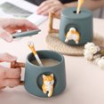 thumbnail image 2 of Bearachild Taza de agua de cerámica con diseño de perro de dibujos animados, decoración de animales, vaso de desayuno de avena con tapa y Juegos de servir café y té Blanco/Cabeza, 2 of 6