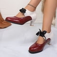 thumbnail image 3 of Abomasnow Women's Round Toe Two Tone Mary Jane Heels Ribbon Bow Tie Block Heel Dress Shoes Vintage Brogue Pumps for Party Daily Wear, 3 of 8