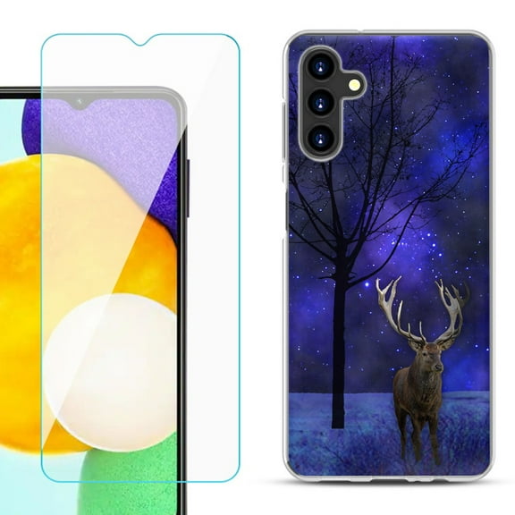 Slim-Fit TPU Fashion Phone Case for Samsung Galaxy A13 5G, with Tempered Glass Screen Protector, by OneToughShield ® - Midnight Deer