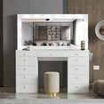 thumbnail image 2 of Boahaus  Makeup Vanity Table, 11 Drawers, Mirror, Lights, Glass Top White-Gold Crystal Ball Knobs-White Stool, 2 of 5