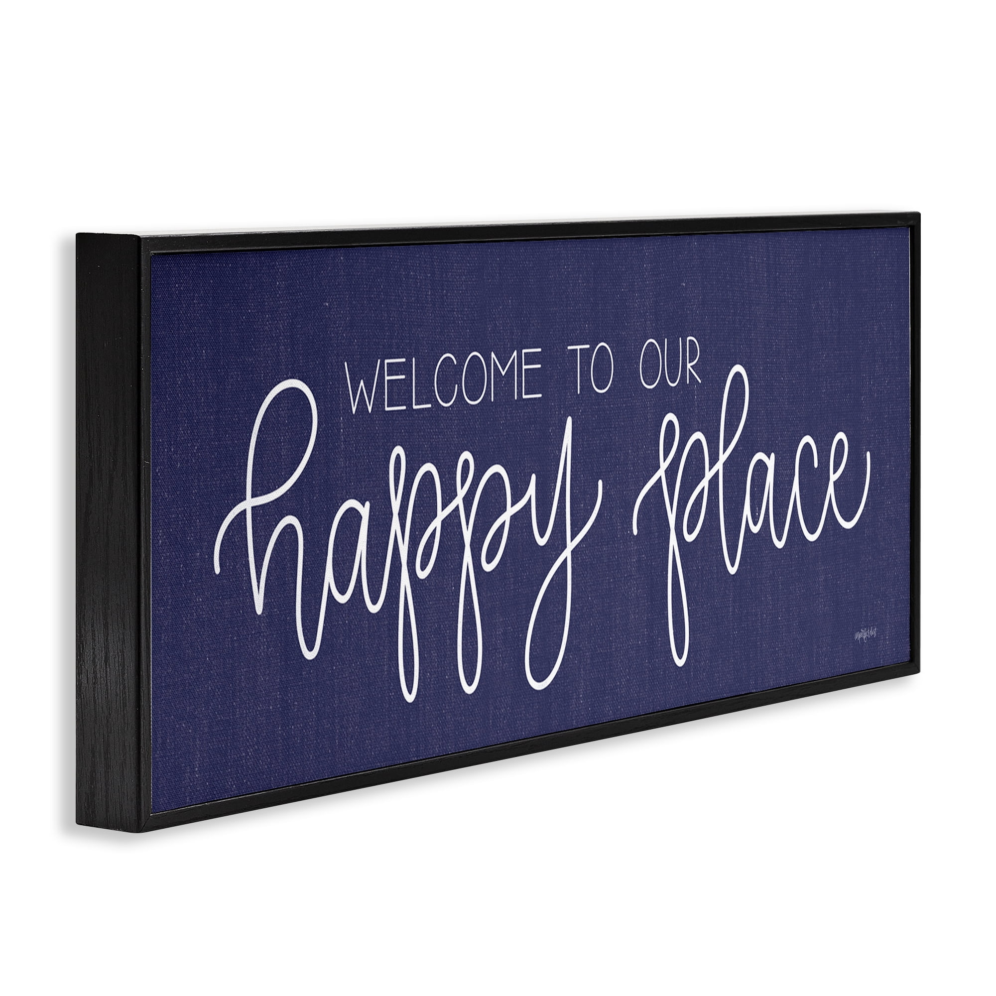 Stupell Industries Welcome Happy Place Typography Painting Black Framed Art Print Wall Art, 30 x 13