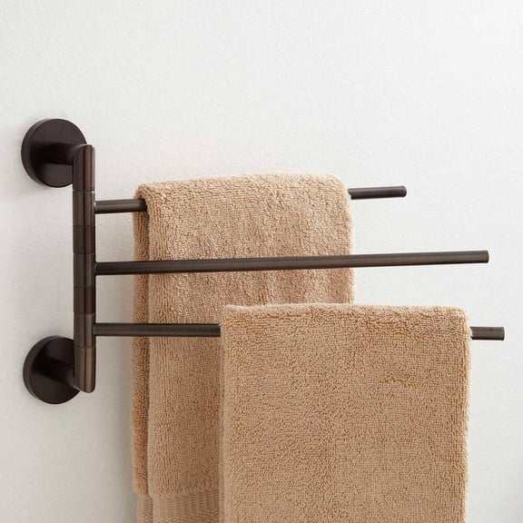 Open Box Signature Hardware 921735 Colvin 12" Three Swing Arm Brass Towel Bar - Bronze
