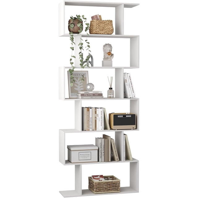 Bookshelf Geometric Bookcase S Shaped Book Shelves Unit for Living Room Tier Tall Decorative Display Shelf for Bedroom Study Room Rustic