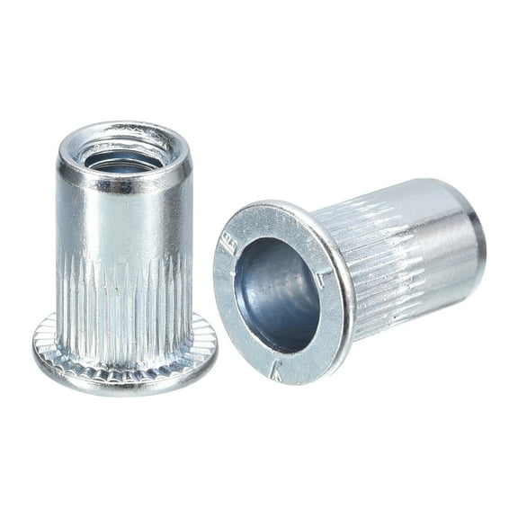 M6 Rivet Nuts, 50 Pack Zinc Plated Carbon Steel Knurled Flat Head Threaded Insert Nuts