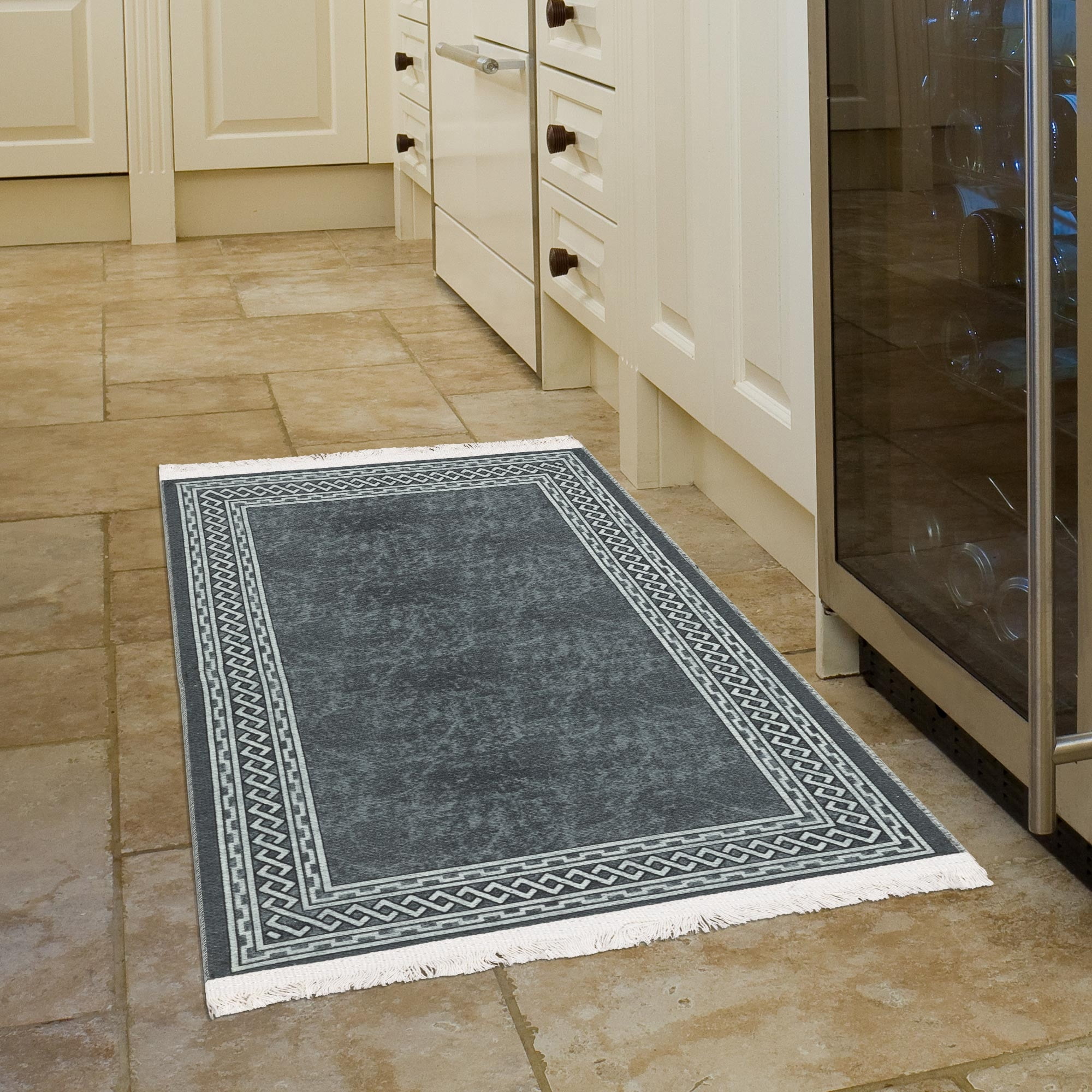 Ottomanson Machine Washable Cotton 2x3 Flatweave Area Rug for Entryway, 2' x 3', Ash Gray Border