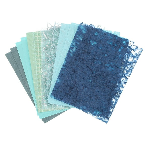 Uxcell 16 Sheets Textured Scrapbook Paper, Mixed Special Paper Mesh Fabric Assorted Set for Scrapbooking Junk Journal Card DIY Materials Collage Card Embellishments Supplies, Blue