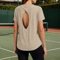 thumbnail image 3 of Scyoekwg Summer Shirts for Women Open Back Workout Tops Short Sleeve Yoga Tops Athletic Gym Shirts Fitness Clothing (Beige,L), 3 of 9
