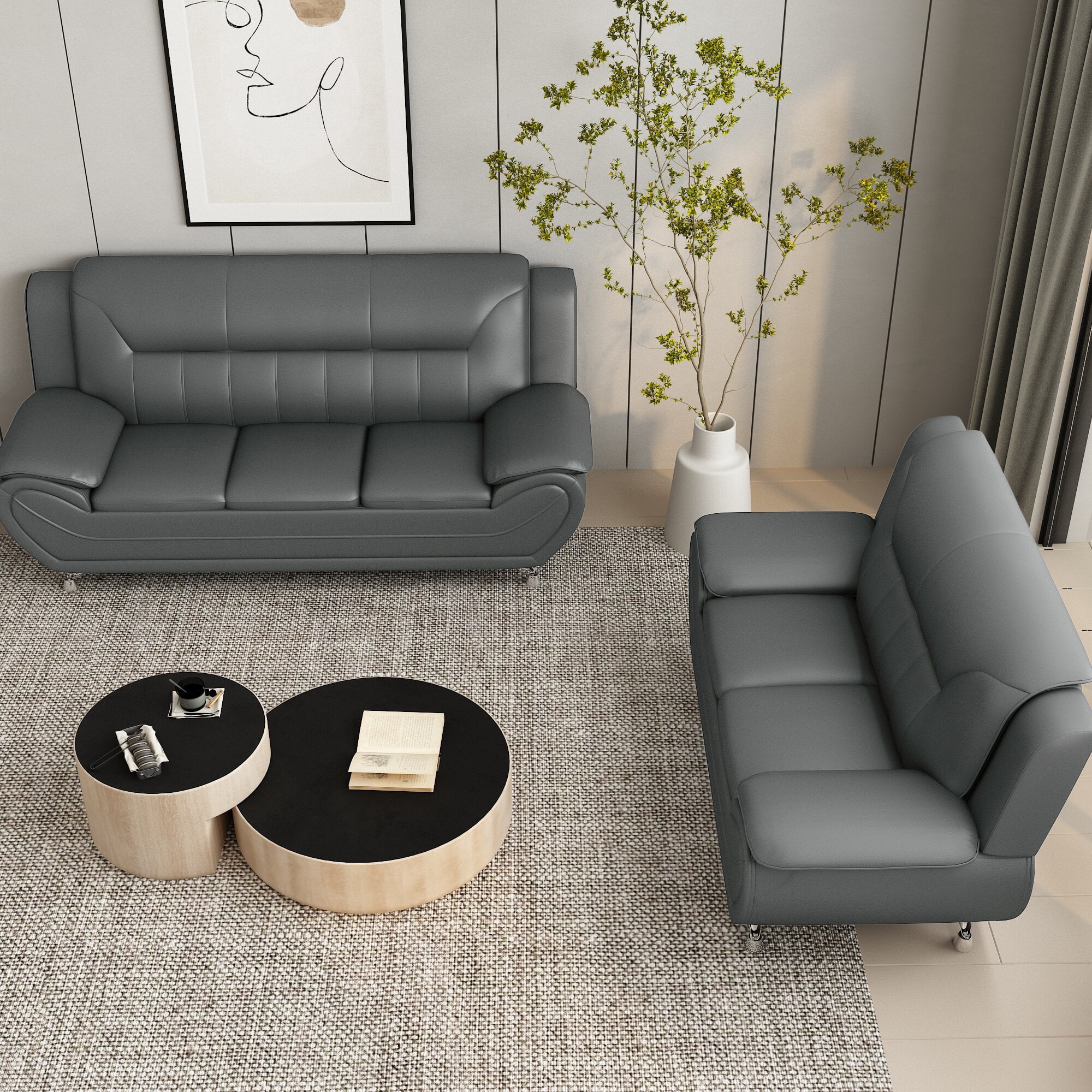 Uspridefurniture Sanuel Faux Leather Pillow Top 2Pcs Living Room Sets, Gray