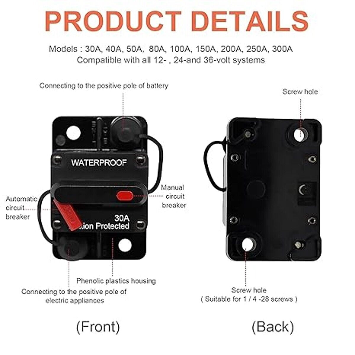 30 Amp Circuit Breaker 12V Marine Circuit Breaker 30A Resettable Fuse Circuit Breaker DC 12 Volt Waterproof for Automotive Car RV Boat