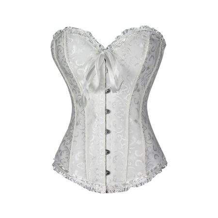 Corset Tops For Women Lace Up Boned Overbust Corset Bustier Lingerie Bodyshaper Top Sexy Shapewear Lingerie  Push Up Bodysuit White M