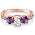 thumbnail image 3 of Gem Stone King 2.07 Ct White Created Sapphire Purple Amethyst 18K Rose Gold Plated Silver Ring (Size 9), 3 of 6