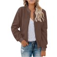 thumbnail image 3 of Women's Faux Fur Long Sleeve Casual Sherpa Zipper Clip Bomber Jacket, 3 of 19