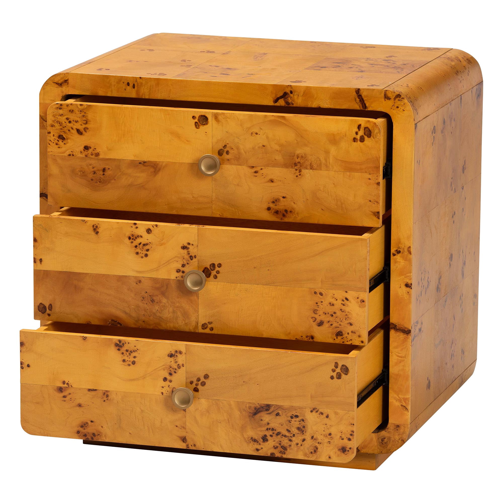 bali & pari Netra Modern Nightstand, 3-Drawer, Light Mappa Burl