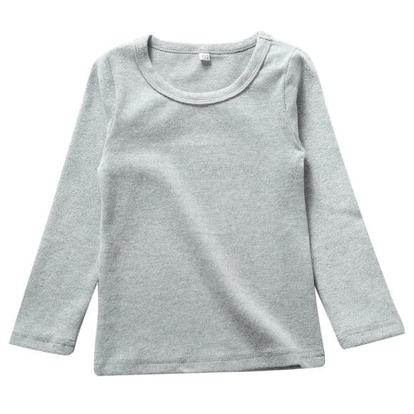 KISBINI Camiseta unisex de manga larga 100% algodón para niñas, color gris claro 5T