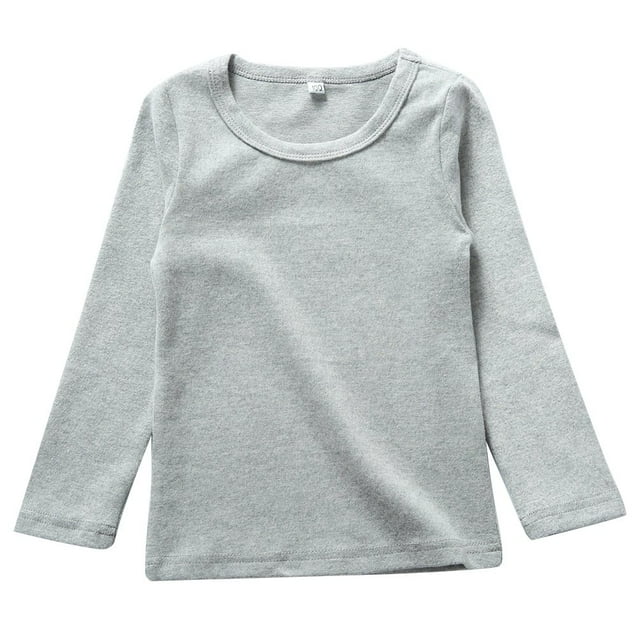 KISBINI Camiseta unisex de manga larga 100% algodón para niñas, color gris claro 5T