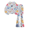 thumbnail image 6 of Grblisyd Outfits for Girls Crew Neck Long Sleeve Cute Stationery Print Sweatshirt and Flare Pants Set Kids 2 Piece Back to School Outfits, 6 of 6
