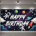 thumbnail image 3 of Astronaut Design Happy Birthday Banner Galaxy Theme Space Party Display Rocket Planet Pattern Astronaut Backdrop for Kids Birthday Party Space Theme Celebration Photo Backdrop, 3 of 3