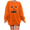 thumbnail image 1 of Chandails en Molleton Visage de Citrouille d'Halloween pour Femmes Manches Longues Surdimensionnées Col Rond Orange Pull Tops, 1 of 7