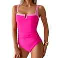 thumbnail image 2 of Women'S One Piece Swimsuits Color Block Slimming Tummy Control Bathing Suit V Full Coverage Swimwear Rose Powder S, 2 of 9
