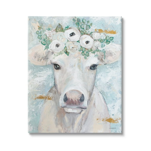 Stupell Industries Country Cattle Cow White Flower Crown Brushstrokes Canvas Wall Art, 24 x 30, Design by Mackenzie Kissell