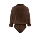thumbnail image 5 of Women's Long Sleeve Collared Shirt Bodysuit Button Front Stretchy Slim Fit Tucked-in Design for Office Date Nigh Brown L, 5 of 8