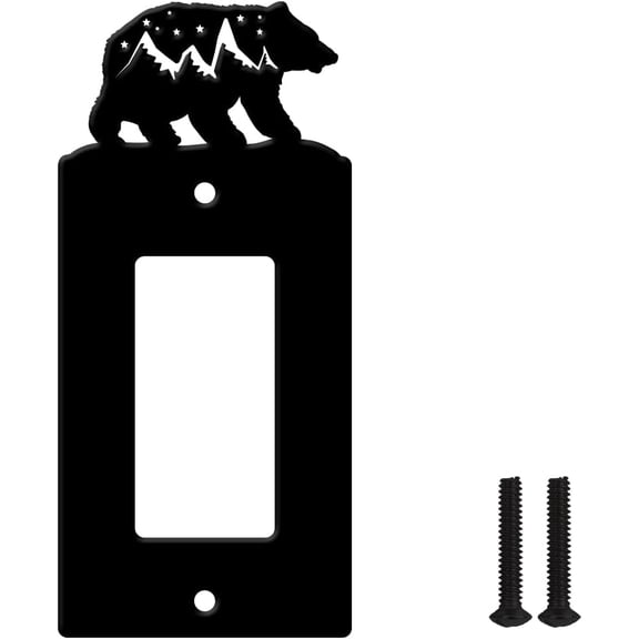 Iron Light Switch Plate Outlet Cover Metal Switch Plates Decoration with Screws Rectangle with Bear Black 151x69mm
