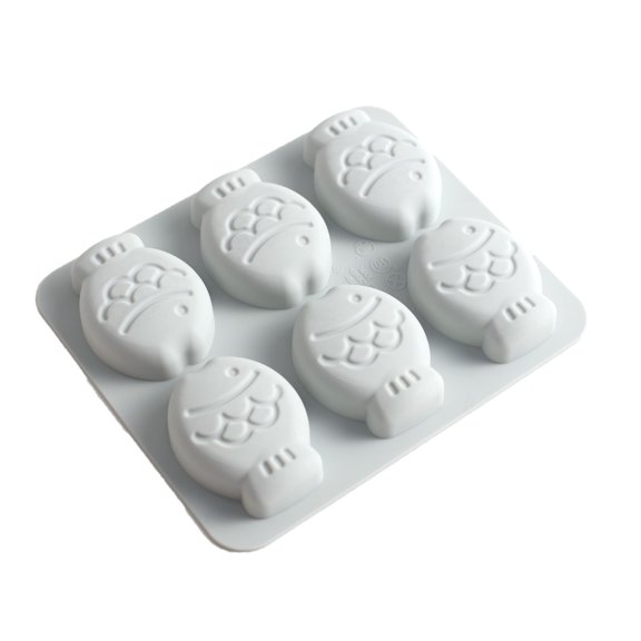 Blue 6-Cavity Cartoon Fish Silicone Cake Mold for Baking