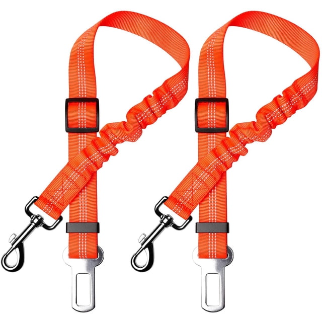 Arnés de transporte elástico de nailon de 2 piezas para perros, correa ajustable con función de absorción de impactos y mosquetón para perros y gatos (naranja)