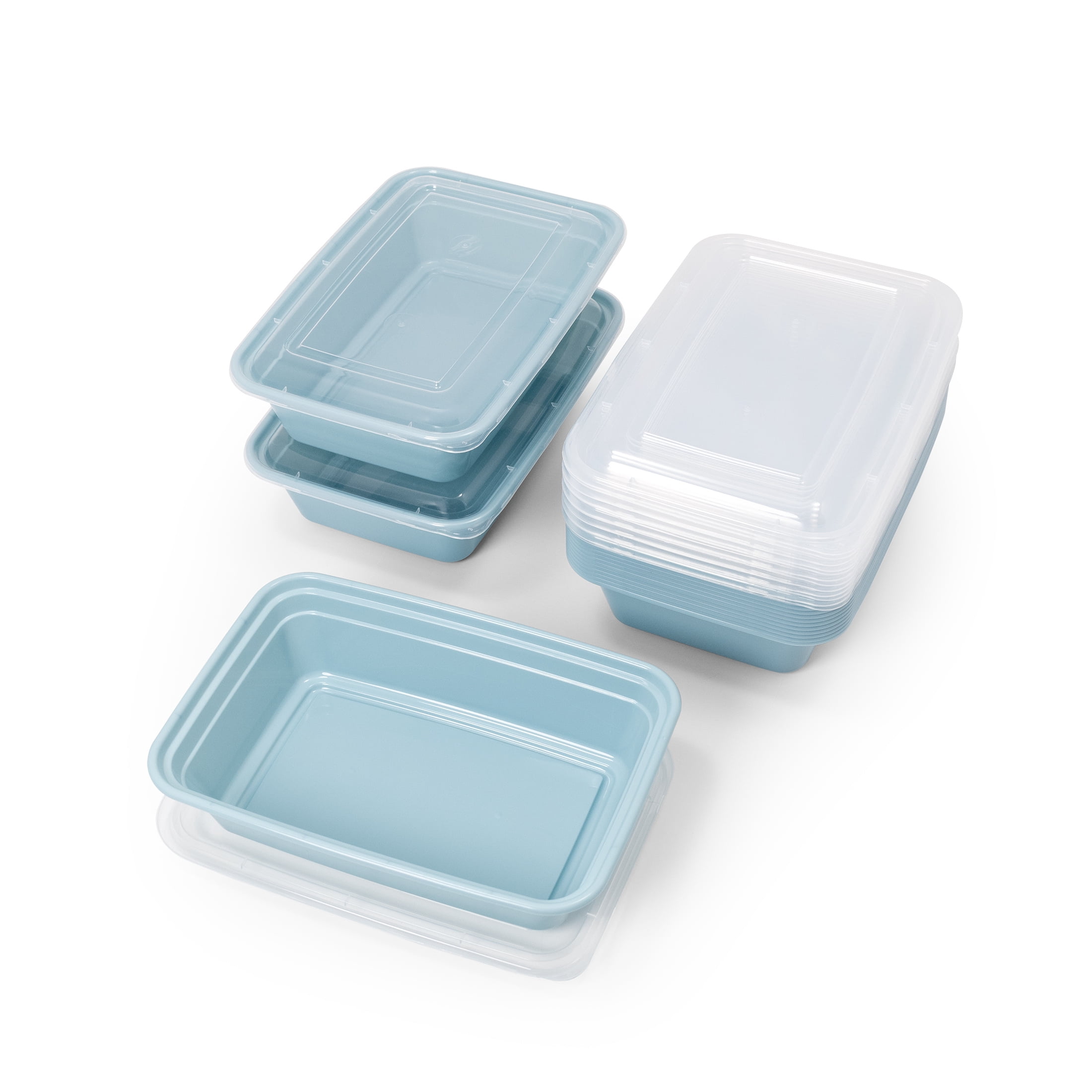 Mainstays 15-Pack 1-Compartment BPA-Free Plastic Meal Prep Food Storage Containers, Blue Cameo
