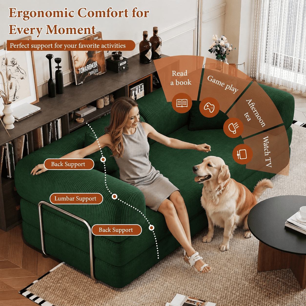 avobird 78" Convertible Sofa Bed, 5-in-1 Corduroy Futon Pull Out Couch, No Assembly Boneless Sleeper Sofa for Living Room & Bedroom, Green