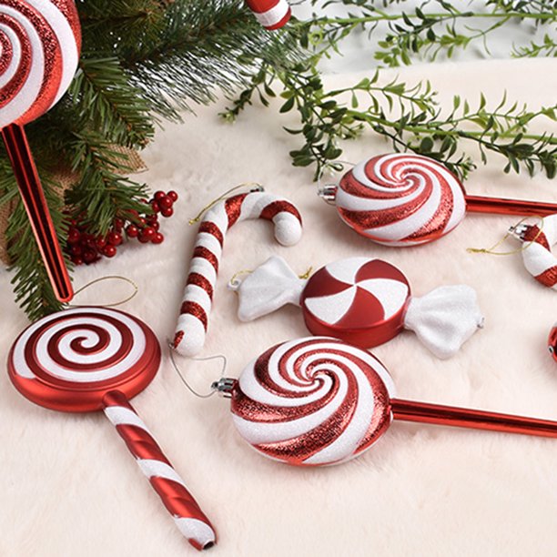 Travelwant 5Pcs/Set Christmas Candy Lollipop Ornament Set Vibrant Red White Candy Cane Ornament