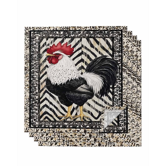 Hokiten Kitchen Dinner Napkins Set of 4 Black White Vintage Rooster Cloth Napkins Reusable Washable Table Napkins for Weddings Cocktail Parties Holiday Table Decor 20x20 Inch