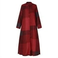thumbnail image 3 of ZANZEA Womens Long Sleeve Check Plaid /Solid Color Split Skirt Side Long Dress, 3 of 13