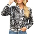 thumbnail image 5 of SMihono Deals Trendy Girls Fleece Plush Hoodless Casual Outwear Jackets Women'S Winter Fashion New Sequin Long-Sleeved Women'S Coat Black S, 5 of 6