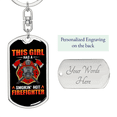 thumbnail image 2 of Smokin Hot Firefighter Girl Stainless Steel or 18k Gold Premium Swivel Dog Tag Keychain, 2 of 10