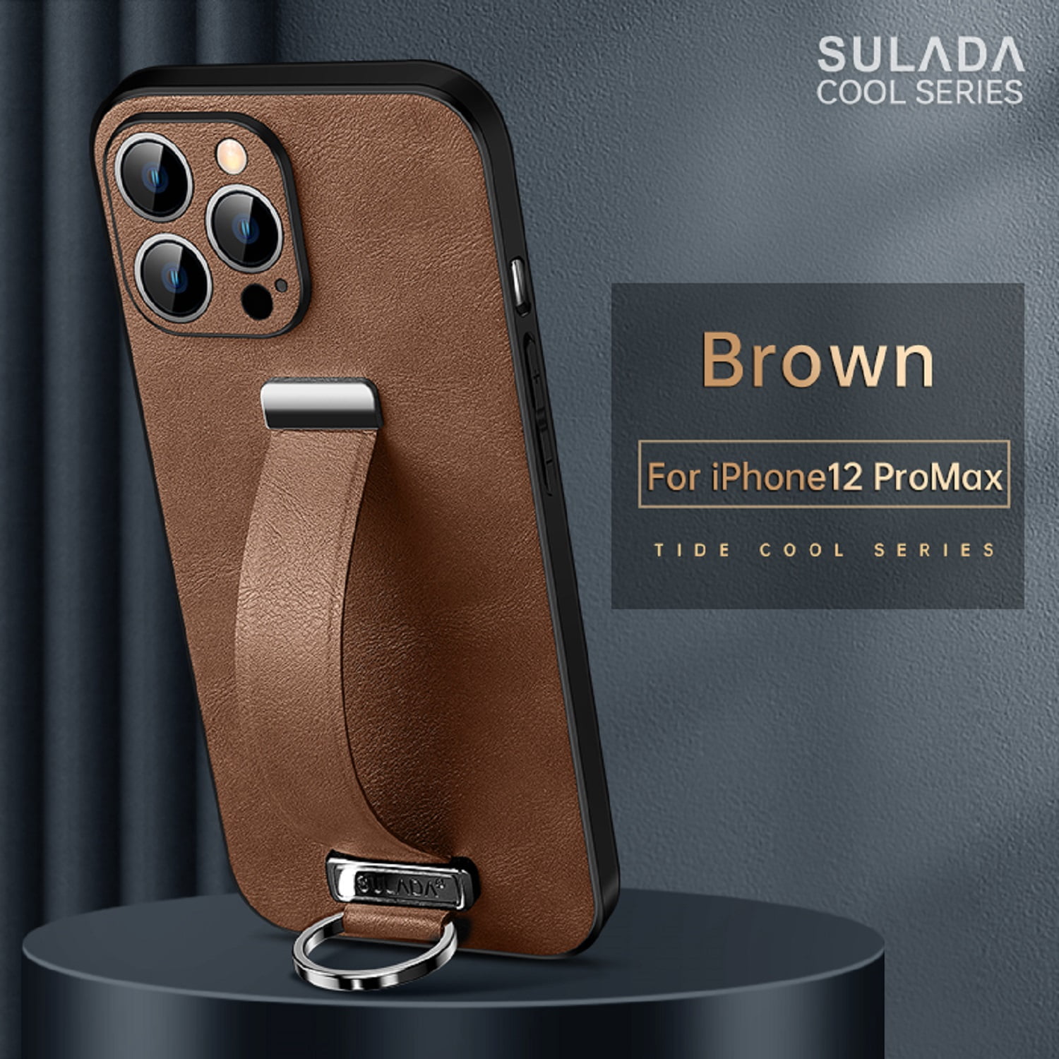 Decase Compatible with iPhone 12 Pro Max 6.7 Inch Wristband Stand Cover Case, Metal Ring Retractable Wristband Adjustable Stand High-end Leather Phone Case for iPhone 12 Pro Max, Brown