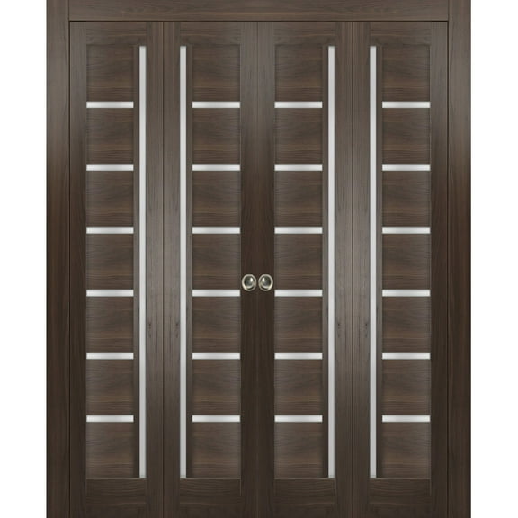 Sliding Closet Double Bi-fold Doors | Quadro 4088 Chocolate Ash Frosted Glass