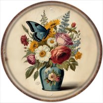 Wildflower Aluminum Sign 12"x12",Round Vintage Metal Sign Tin Garden Sign Antique Plaque Poster Bedroom Home Wall Decor