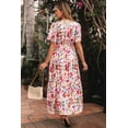thumbnail image 2 of Women's Red Floral Short Sleeve V Neck High Waist Maxi Dress - Elegant and Flattering - [ZhiHiMeRi] | (US 12-14)L, 2 of 12