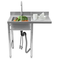 TFCFL Commercial Kitchen Sink Prep Table with Faucet 304 Stainless Steel 1 Compartment Utility Sink with Drainboard