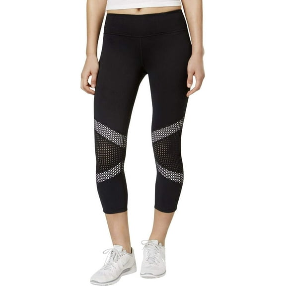 Ideology Womens Mesh Trim Cropped Leggings Size-XX-Large Color-Black/White