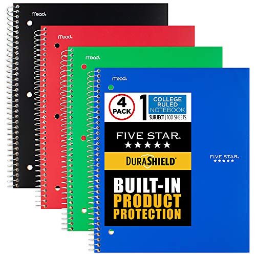 Cuadernos DuraShield 5 Estrellas c/Cubiertas Antimicrobianas, Paq 4, 1 Asunto, Raya Univ, 11" x 8-1/2", 100 Hojas, Col Surt (820029-ECM)