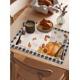 thumbnail image 3 of Placemats 1 Pack, Fall Woven Placemat, Linen Place Mats for Kitchen/Dining Tables, Orange Pumpkin Autumn Maple Leaf Sunflower Black Plaid Washable Table Mats for Party, 3 of 8