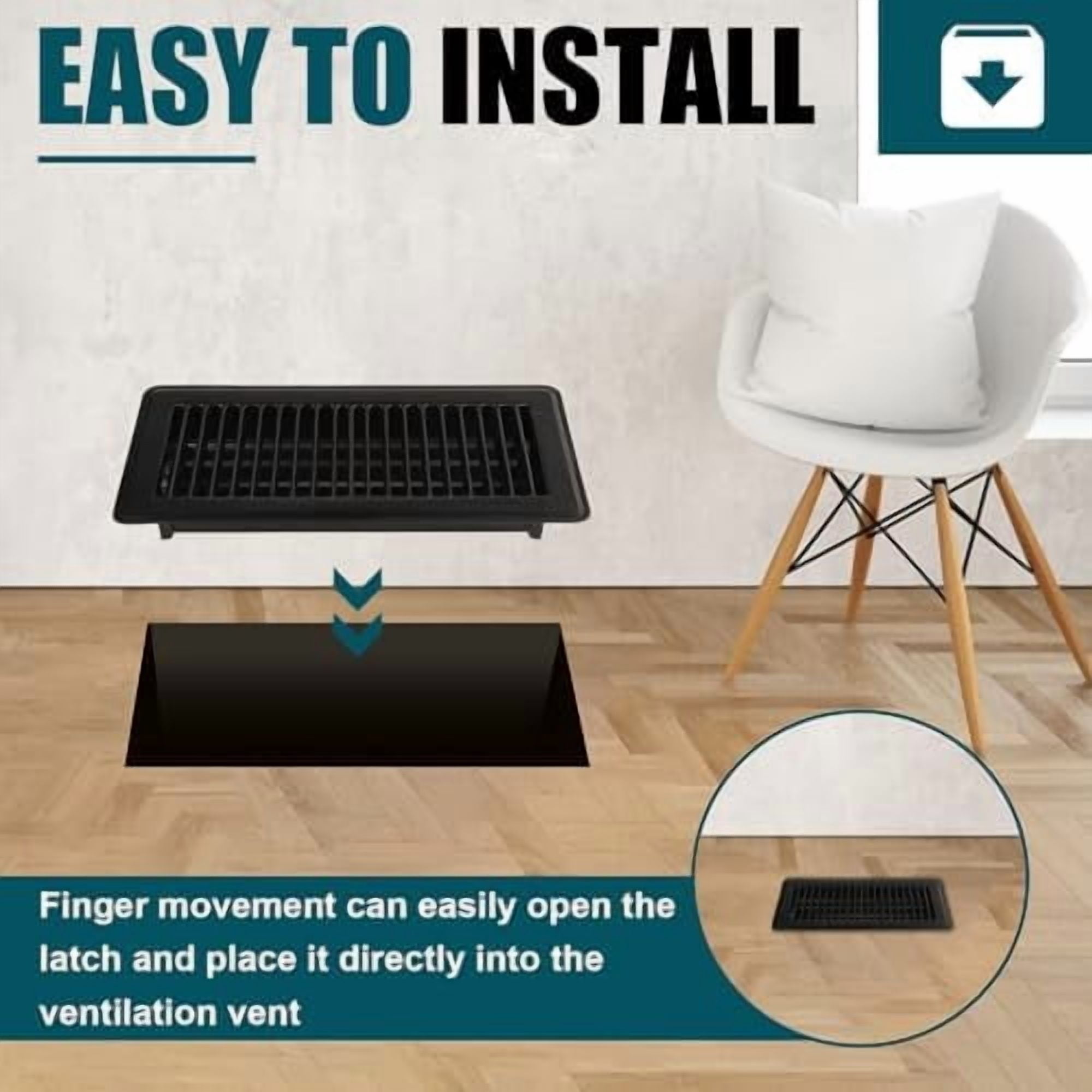 Floor Register 4x10, 6 Pack Black Floor Vent Covers, Heavy Duty Steel Walkable Floor Vents,Vent Covers for Home Floor