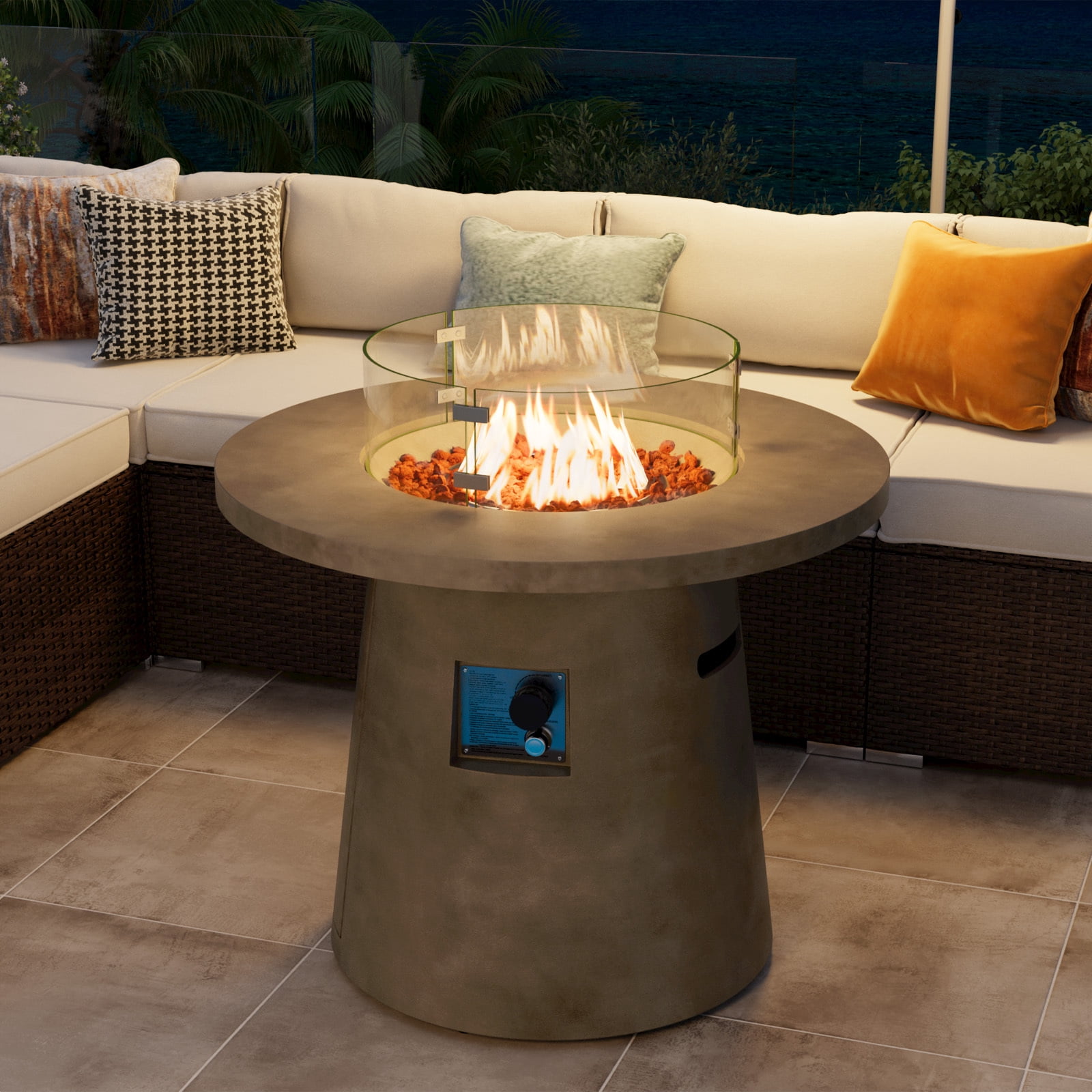 VENTOPYR 31.5-Inch Round Propane Fire Pit, Magnesium Oxide Table, 40,000 BTU Burner, Lava Rocks Included