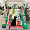 thumbnail image 2 of Manfei Kawaii Black Cat Twin Sheet Sets 3pcs for Child Teens,Chic Floral Flower Twin Fitted Sheet Microfiber,Retro Vintage Aesthetic Breathable Flat Sheet,Microfiber Bedroom Decor, 2 of 7