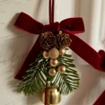 thumbnail image 5 of Nuevo colgante de Navidad, campana pequeña dorada, lazo de terciopelo rojo, árbol de Navidad, cono de pino, suministros de decoración de escena, colgante pequeño decorativo, 5 of 5