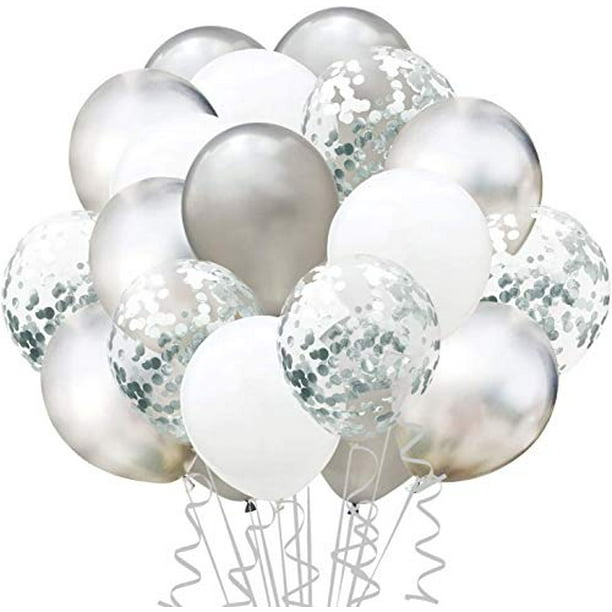 zorpia White Silver Confetti Latex Balloons, 100 Pack 12inch Silver  Metallic Chrome Party Balloon Set with Silver Ribbon for Wedding Birthday  Baby Shower Decorations - Walmart.com