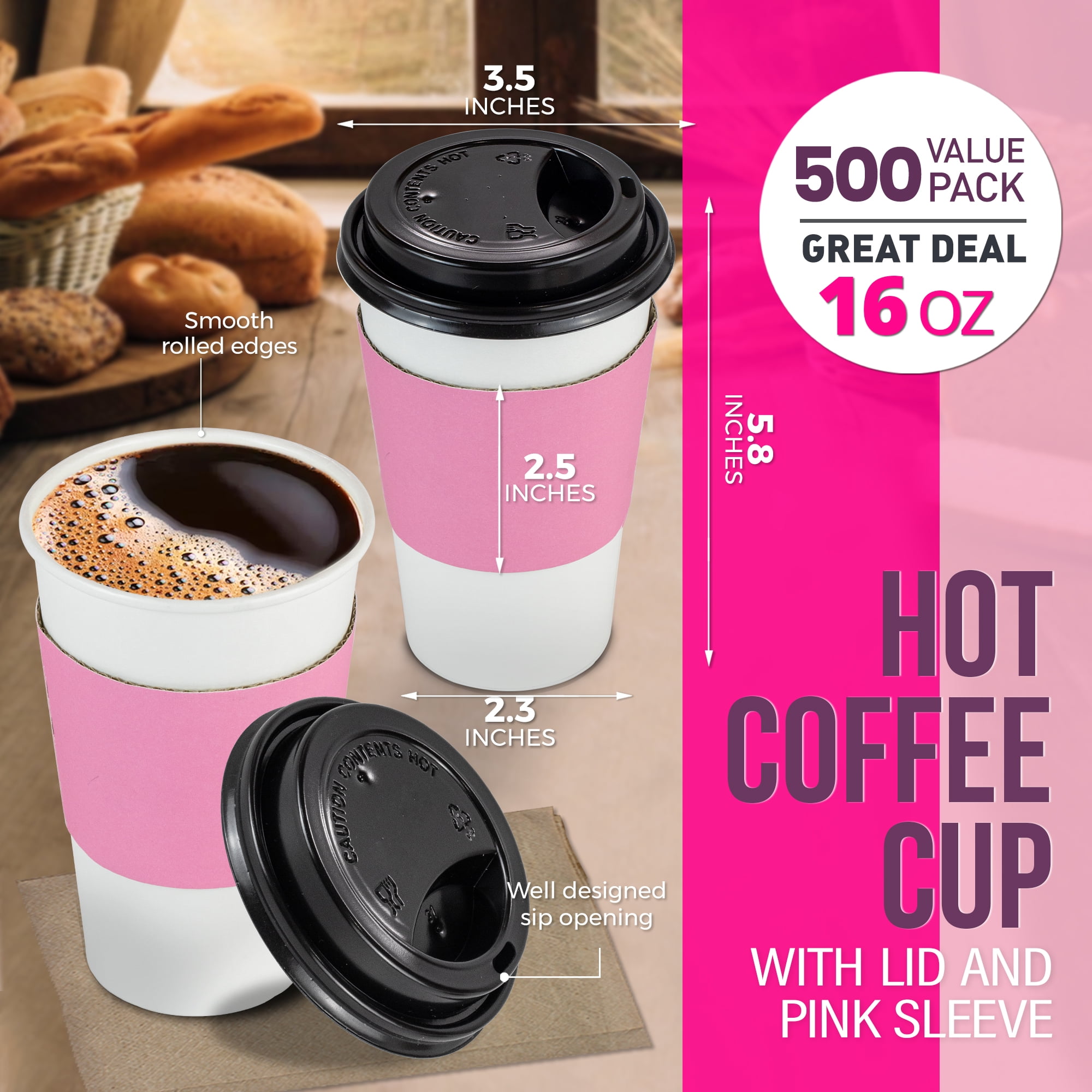 500 Pack - 16 oz. Disposable White Paper Coffee Tea Cups with Lids and  Sleeves